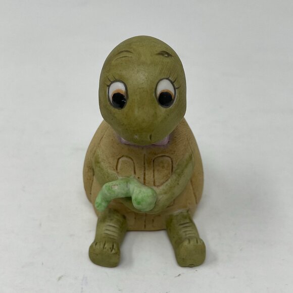 Vintage Ceramic Turtle Figurine Holding Green Worm Caterpillar Sitting Up Friend - Picture 7 of 7